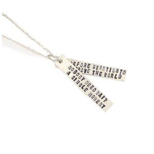 Sterling Silver Stamped Inspirational Anne Frank Quote Bar Necklace